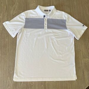 Ashworth White Blue-Striped Men’s Golf Polo Shirt Size Large